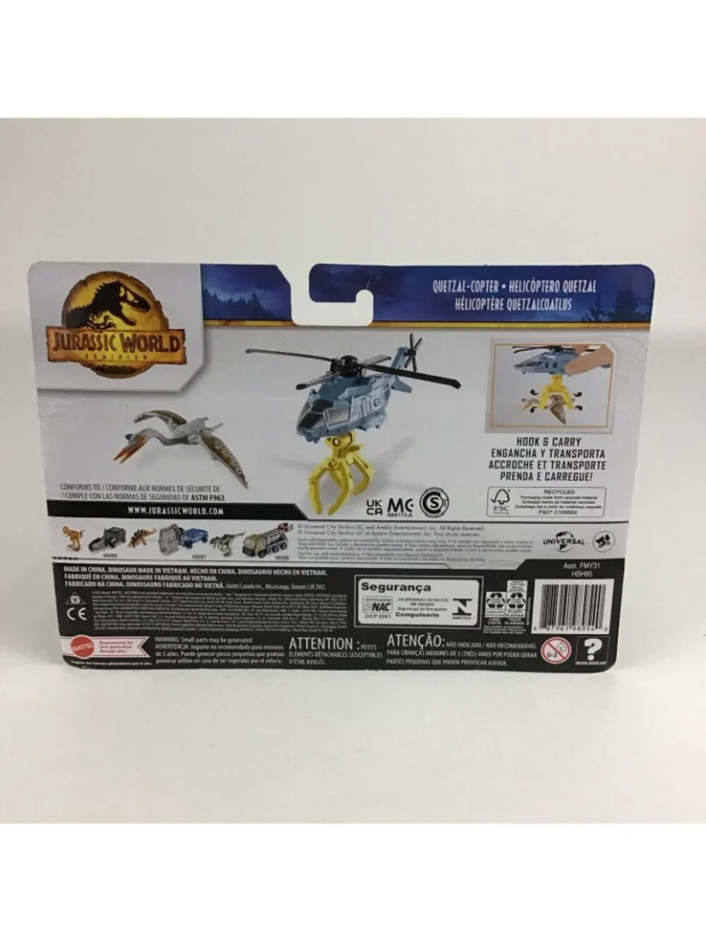 Matchbox Jurassic World Quetzal Copter Hook & Carry Helicopter Dinosaur Figure